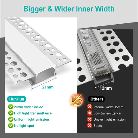 Hjemix | Hunhun 10-Pack 6.6Ft Led Aluminium Kanal Med Diffuser, Trimless Innfelt Belysning, Sølv