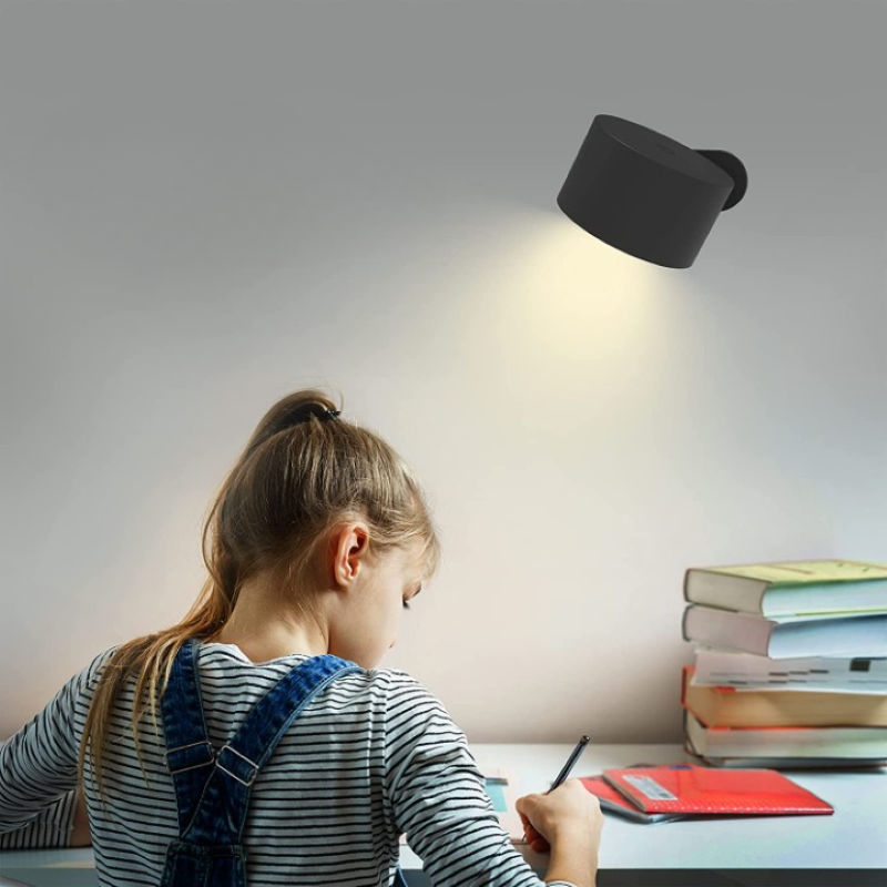 Hjemix | LED Vegglamper, Veggmonterte Lamper med Oppladbart Batteri, 3 Fargetemperaturer & 3 Lysstyrkenivåer, 360° Rotérbar Magnetisk Kugle, Trådløse Vegglamper for Studie, Lesing, Nattbord