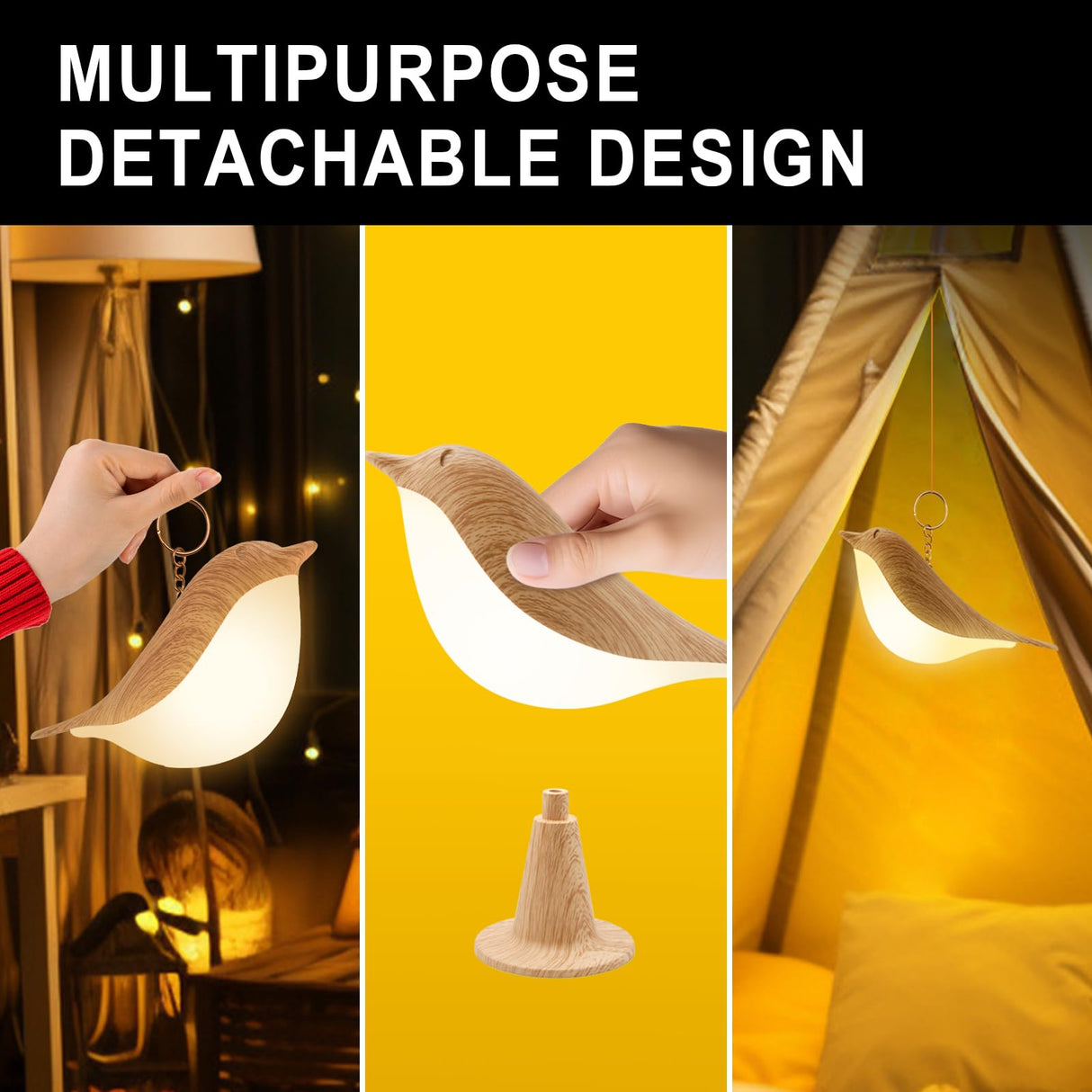 Hjemix | Vquand 2 Pakke Fugle Skrivebordslampe - Oppladbar Barne Nattlampe Med Berøringssensor & 3 Fargemodi