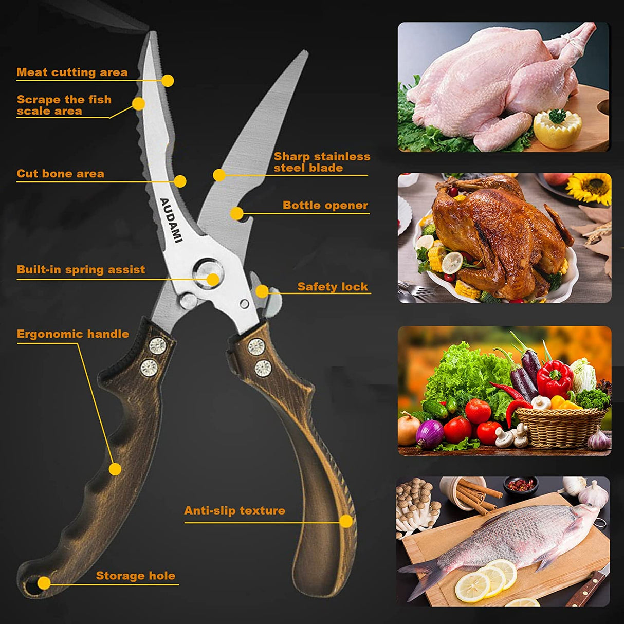 Hjemix | Kjøkken Saks Tungduty Kjøkken Saks Sett 2-Pack, Fjærfe Saks Tungduty Profesjonell Rask