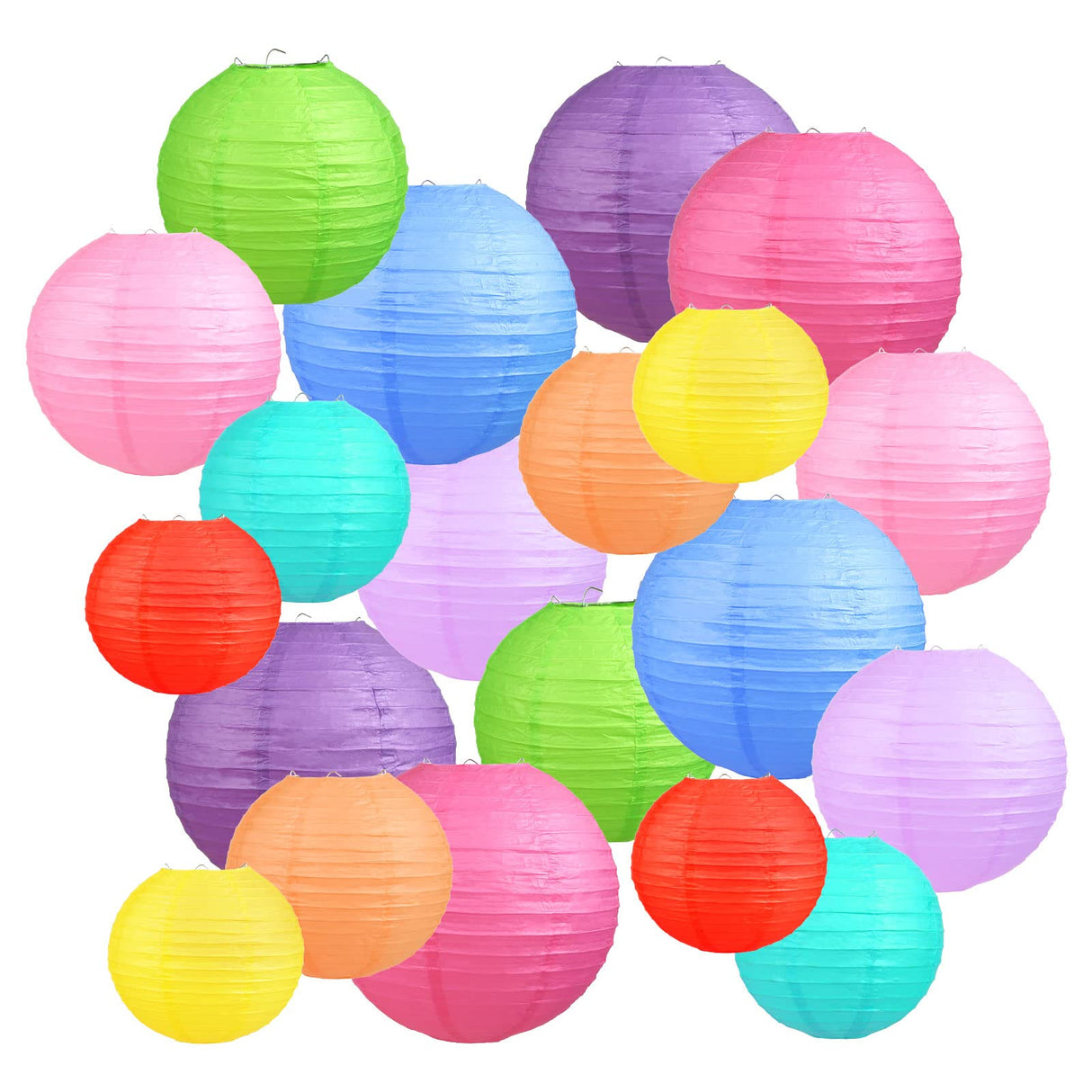 Hjemix | Lihao 20Pcs Fargerike Papirlaterner For Fester, Bryllup, Fødselsdager, Halloween - 6'' Til 12''