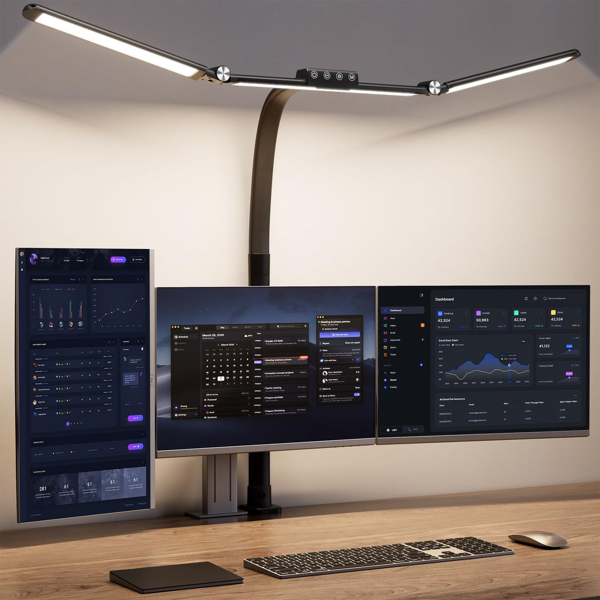 Hjemix | Store skrivebordslamper for hjemmekontor, 39,3'' arkitektskrivebordslampe med klem, 24w ultralyse LED skrivebordslampe med trinnløs dimming øye-vennlig