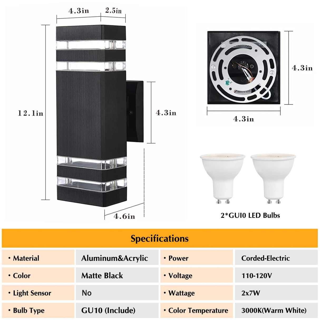 Hjemix | Dastor 4 Pack Moderne Svart Utendørs Vegglys, Opp- og Ned-belysning For Veranda Terrasse Garasje