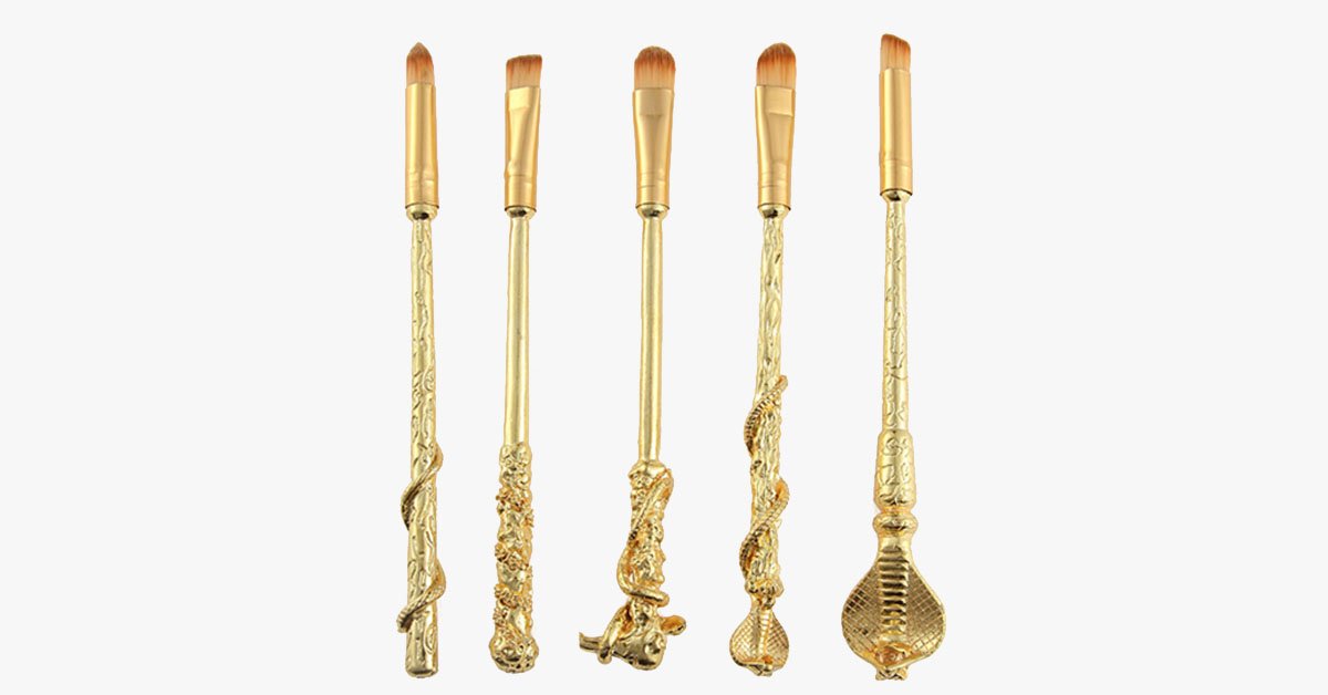 Hjemix | Gullbelagt Magisk Penselssett med 5 gullbelagte øyeskyggepensler - Fungerer underverker på øynene dine!