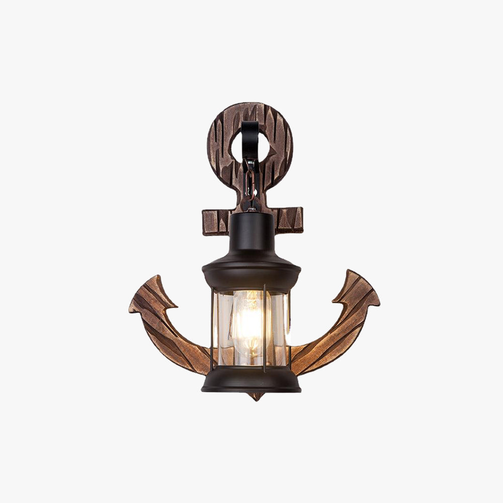 Hjemix | Rustikk Tre Anker Vegglampe med Lantern
