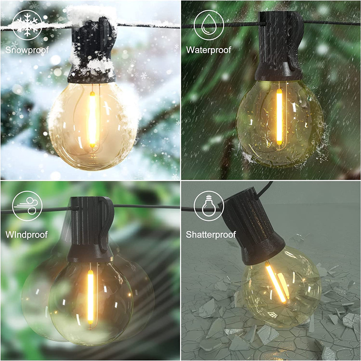 Hjemix | Abeja 25Ft Led Utendørs Lyskæde - G40 Globe, 25 Shatterproof Pærer, Vanntett Svart Ledning