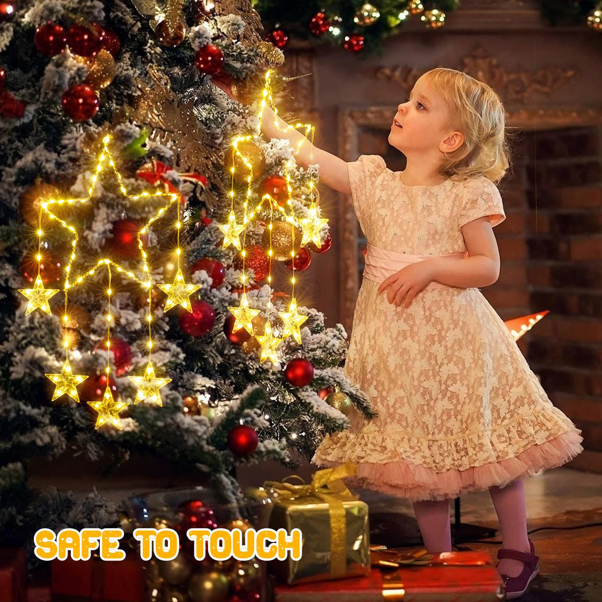 Hjemix | Quntis 2Pcs 95cm Store Storelys, 84LED 12 Stjerner Batteridrevne Jule Silhouette Funklende Stjerne Lys med Timer Minne, 8 Moduser Jule Innendørs Utendørs Hengende Dekorasjon, Varm Hvit