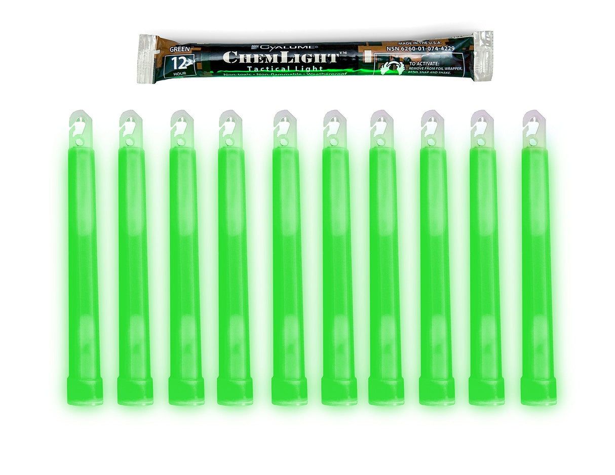 Hjemix | Cyalume Militærklasse Grønn Glow Sticks - Premium Lyssterk 6” Chemlight Nød Glow Sticks Med 12 Timer Varighet (Storkjøp Av 10 Chem Lights)