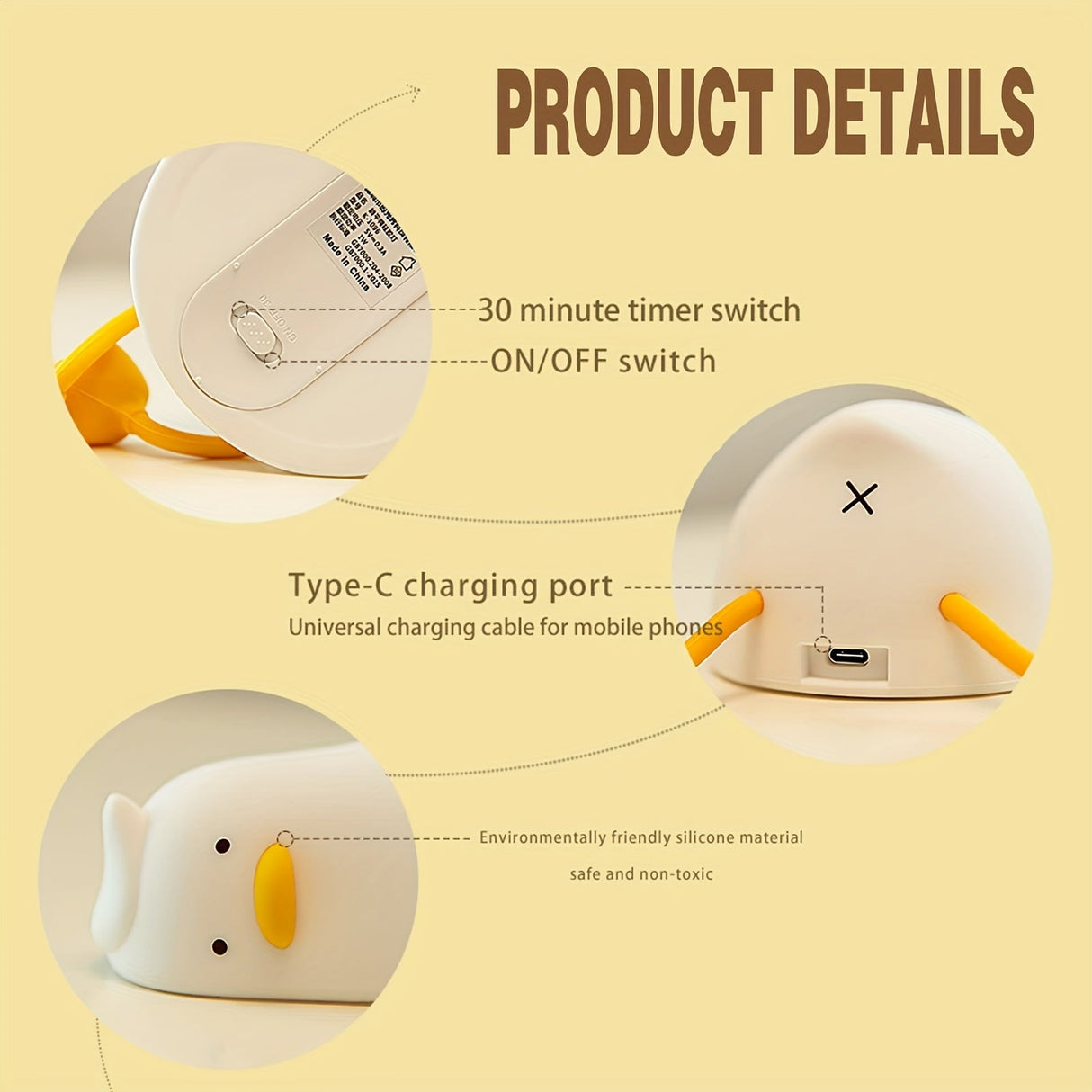 Hjemix | Sleeping Duck Lampe - Oppladbar Dimmbar Silikon Nattlys