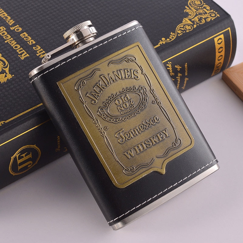 Hjemix | 8oz Whisky Flaske laget av Rustfritt Stål Alkohol Trakt Hofteflaske Brodert Gull Silke Stoff Emballasje Gaveeske Sett