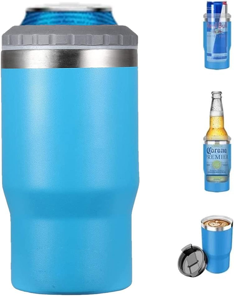 Hjemix | 4 i 1 rustfritt stål boks/flaske isolator, 14Oz toveis lokk SUS isolert boks kjøler, ølboksholder (Svart)