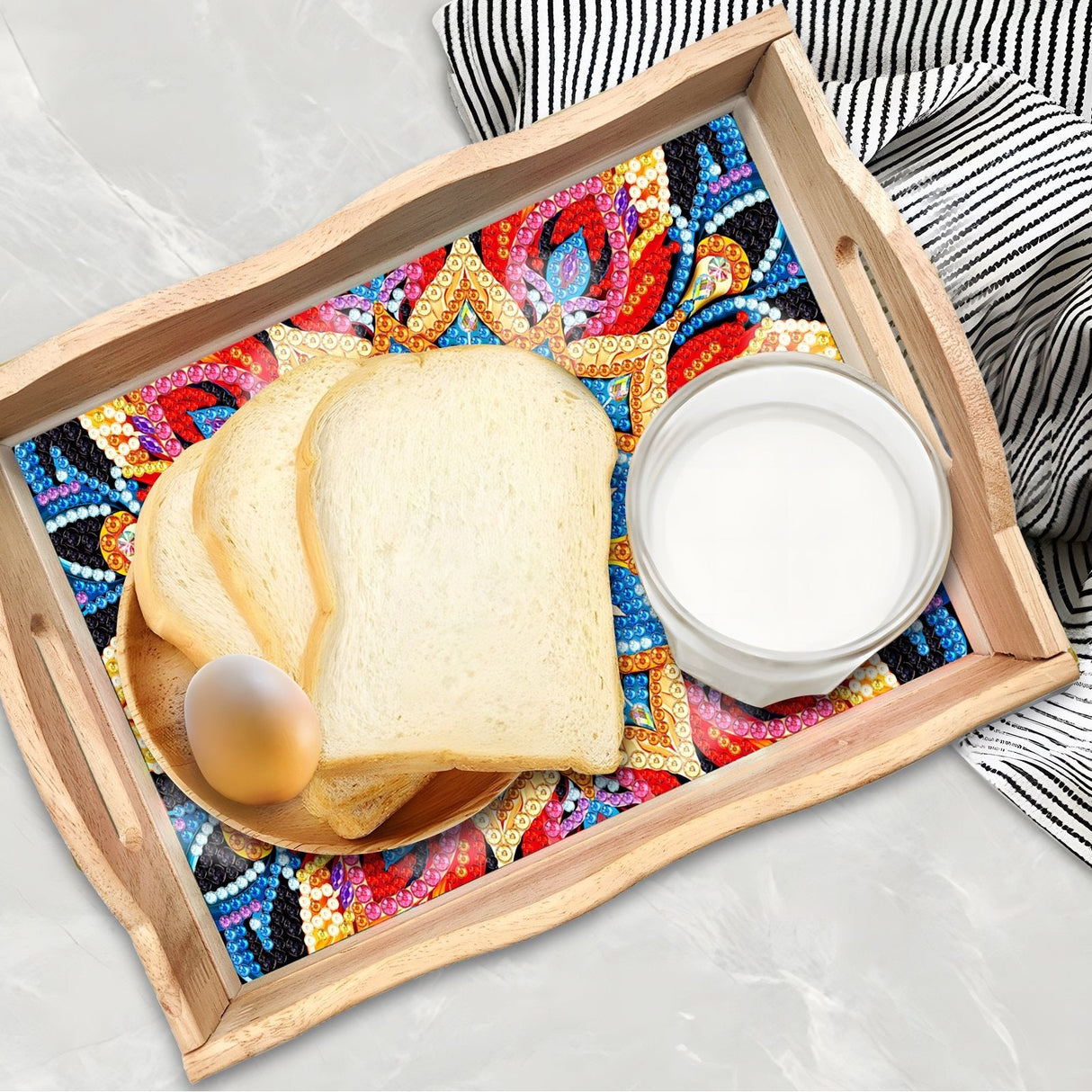 Hjemix | DIY Diamant Maleri Trebrett Matbrett med Håndtak Stue Dekorasjon Mandala Trebrett Sett