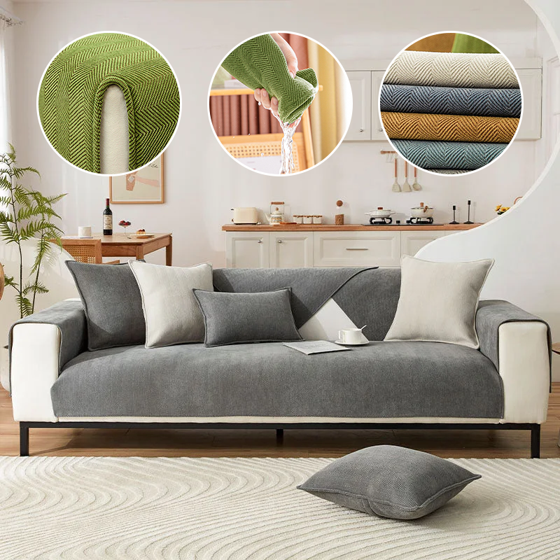 Hjemix | Bølget Sjekk Chenille Stoff Møbelbeskytter Sofa trekk