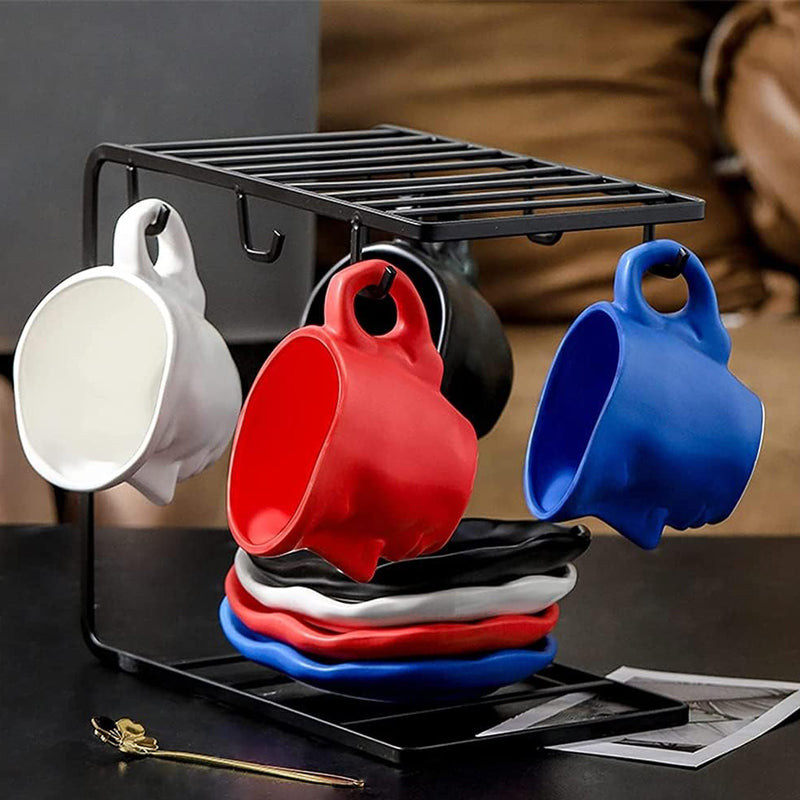 Hjemix | Metal Touching Face Creative Ceramic Kiss Kaffekopp, Kunstnerisk Vibe Krus & Tallerken Sett