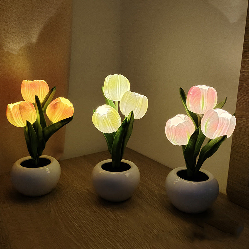 Hjemix | LED Tulipan Nattbordlampe Blomster Bordlampe