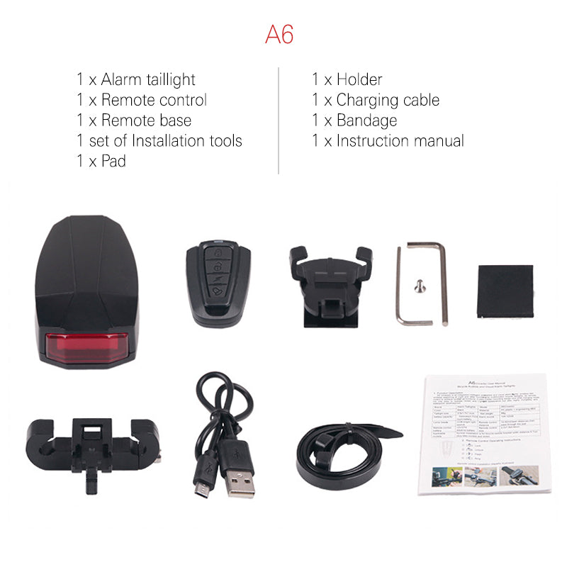 Hjemix | Sykkel Baklykt Fjernkontroll Alarm Lås