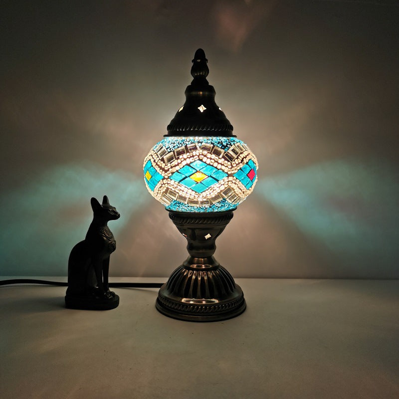 Hjemix | Tradisjonell Tiffany Oval Glass Jern 1-Lys Bordlampe for Stuen