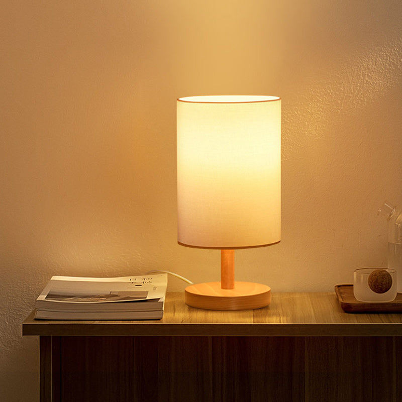Hjemix | Tradisjonell japansk sylinder trestoff 1-lamps bordlampe for stuen