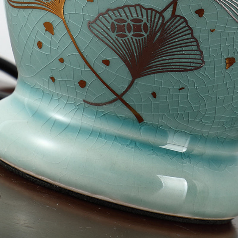 Hjemix | Tradisjonelt kinesisk blomsterdesign rund vifte stoff keramikk 1-lys bordlampe til stuen