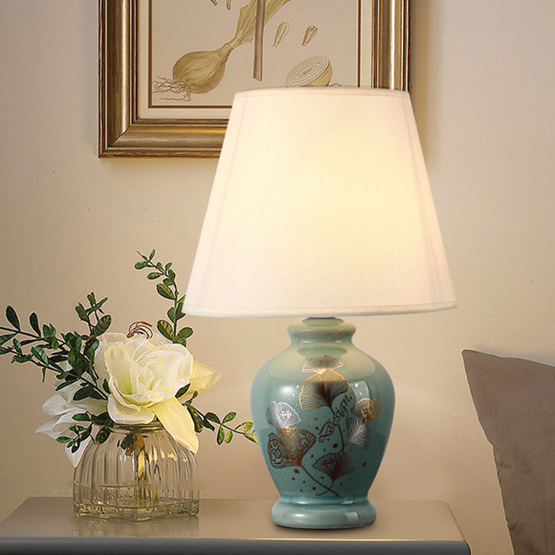 Hjemix | Tradisjonelt kinesisk blomsterdesign rund vifte stoff keramikk 1-lys bordlampe til stuen
