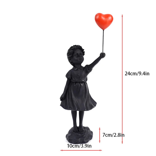 Hjemix | Skulptur av en jente med ballong i Banksy-stil for borddekorasjon og kreativ stuedekorasjon
