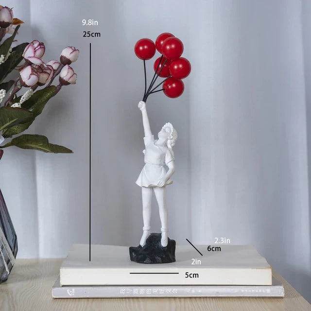 Hjemix | Skulptur av en jente med ballong i Banksy-stil for borddekorasjon og kreativ stuedekorasjon