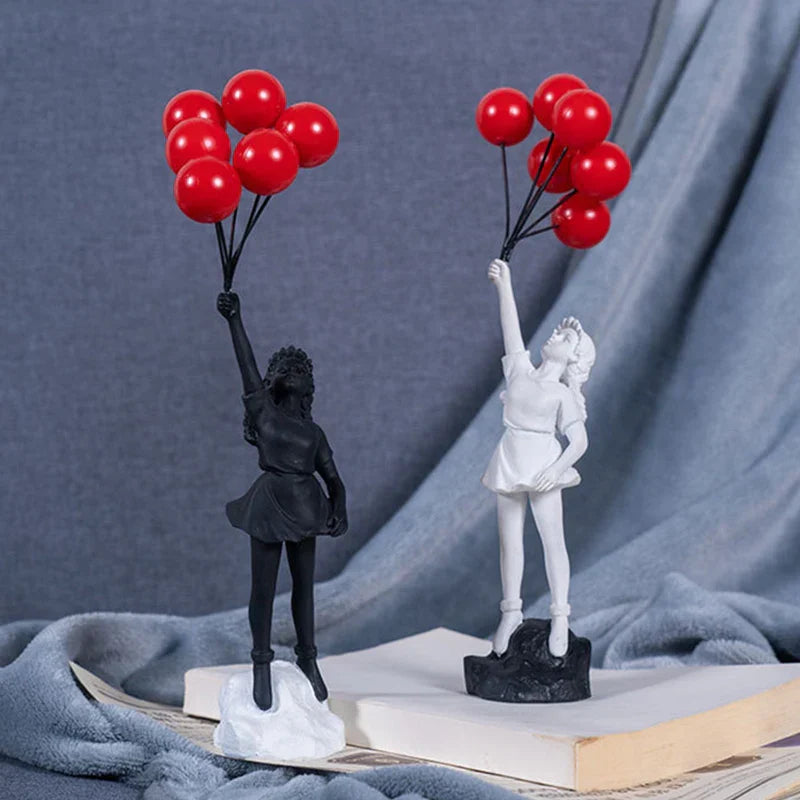Hjemix | Skulptur av en jente med ballong i Banksy-stil for borddekorasjon og kreativ stuedekorasjon
