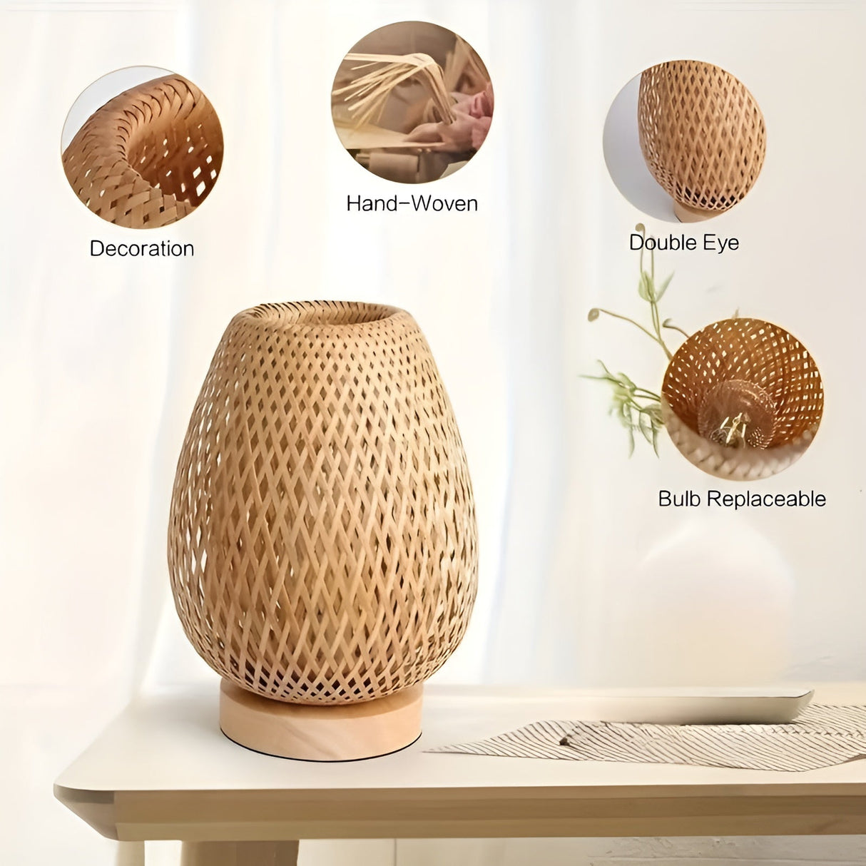 Hjemix | Bamboo Bordlampe med USB Strømforsyning – Bærekraftig og Energisparende Design