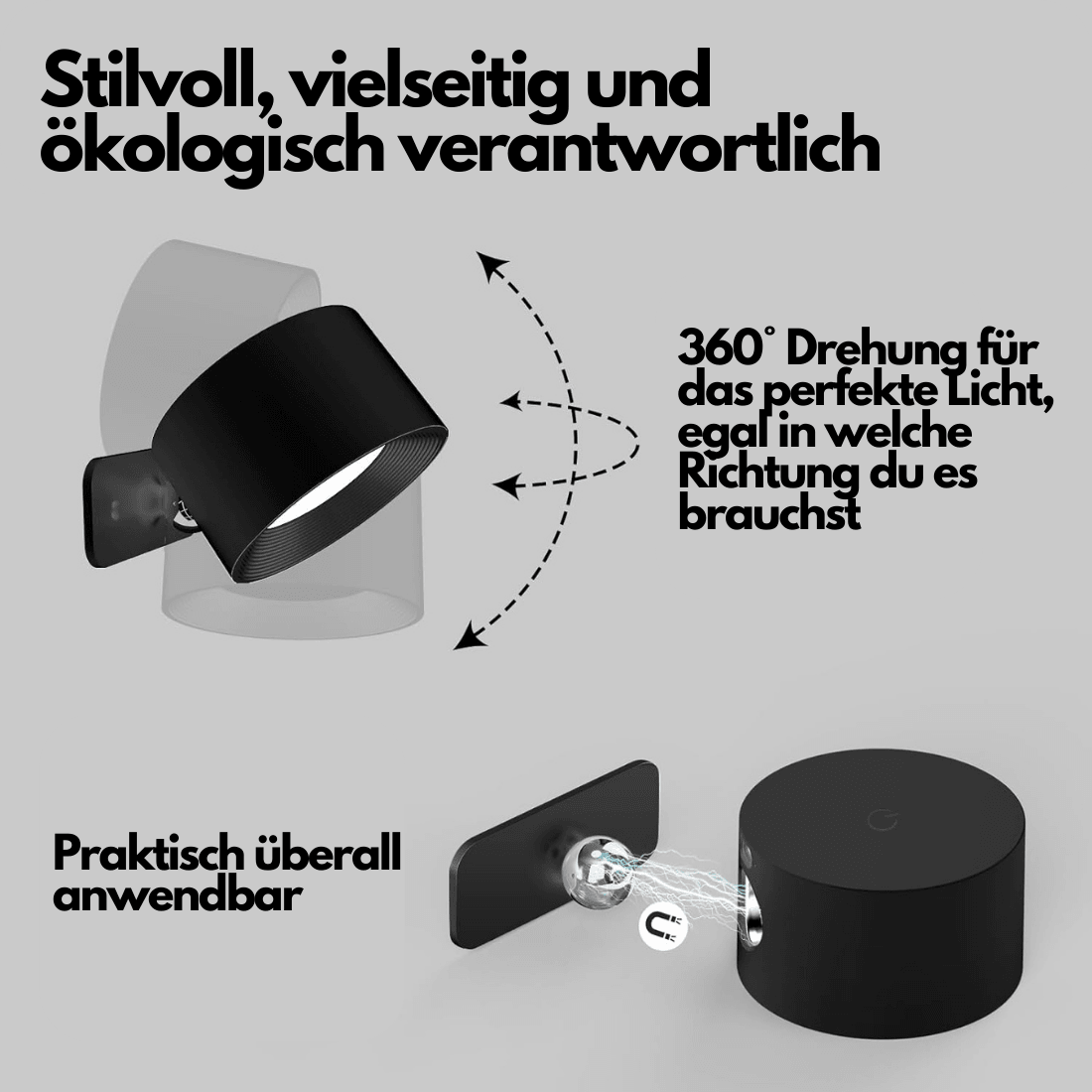 Hjemix | 360° trådløs oppladbar vegglampe | Allsidig LED-belysningsløsning