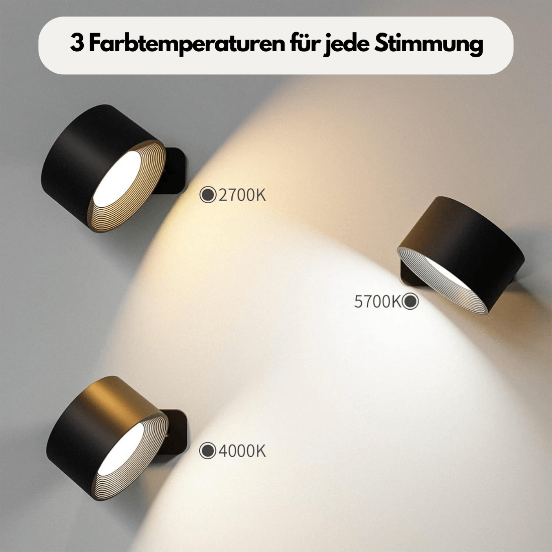 Hjemix | 360° trådløs oppladbar vegglampe | Allsidig LED-belysningsløsning