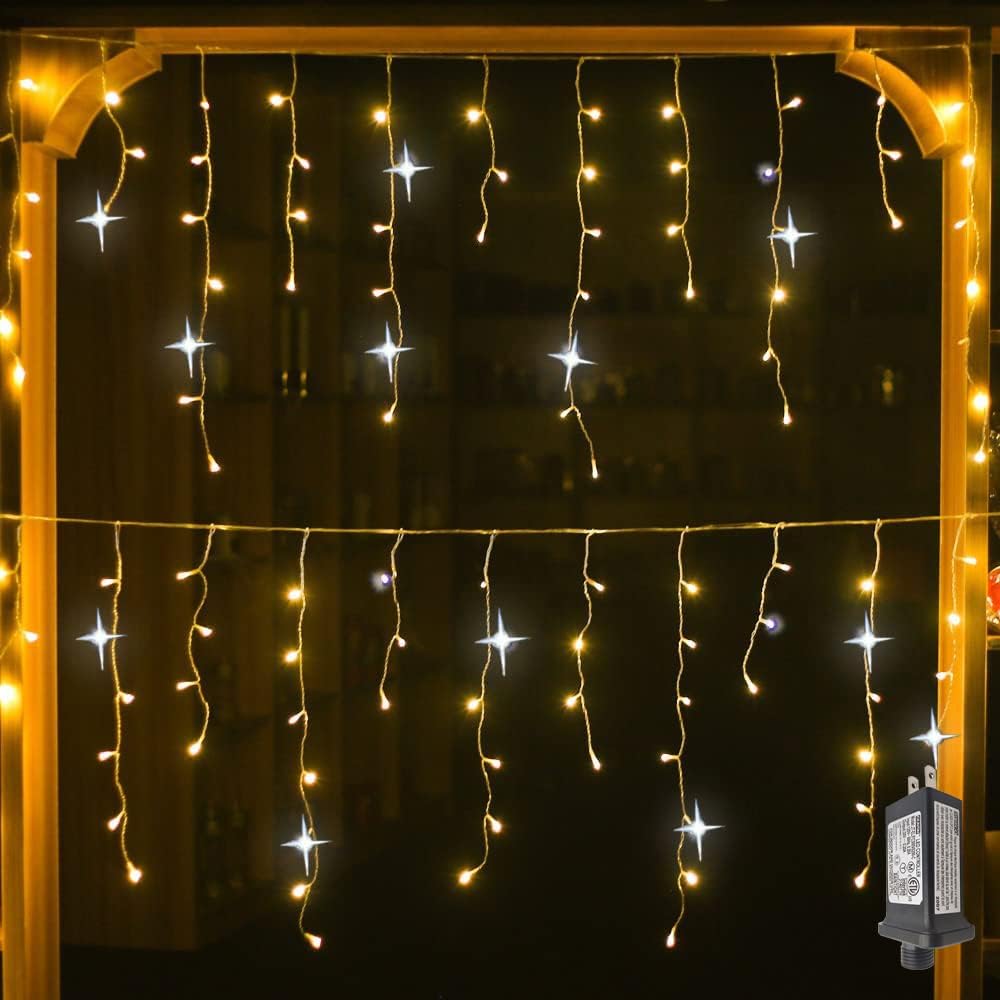 Hjemix | GlowCurtain LED Lyskjeder | Utendørsbelysning for Fester | Varme Hvit | Perfekt Dekorasjon for Arrangementer