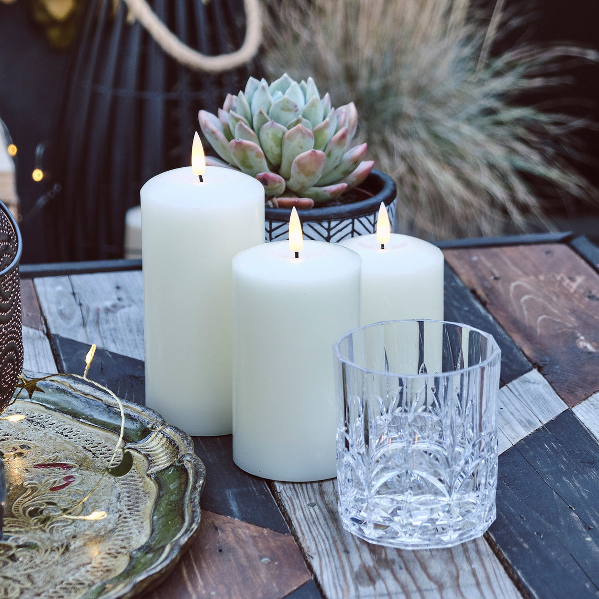 Hjemix | TruGlow LED Utendørs Stearinlys Trio med Fjernkontroll