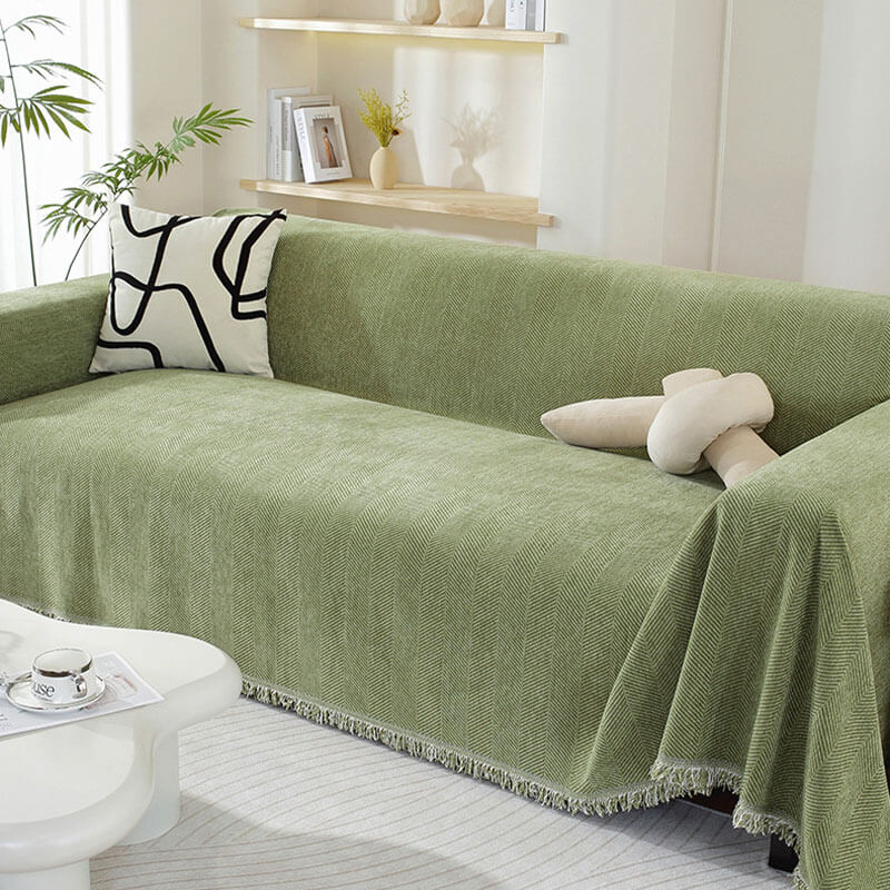 Hjemix | Chenille Teppe Herringbone Quaste Sofa Deksel