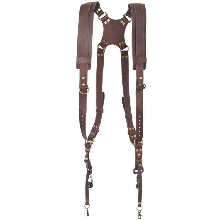 Hjemix | Rask frigjøring anti-glid dobbel skulder lær harness kamera stropp med metall krok for SLR / DSLR-kameraer (Brun)