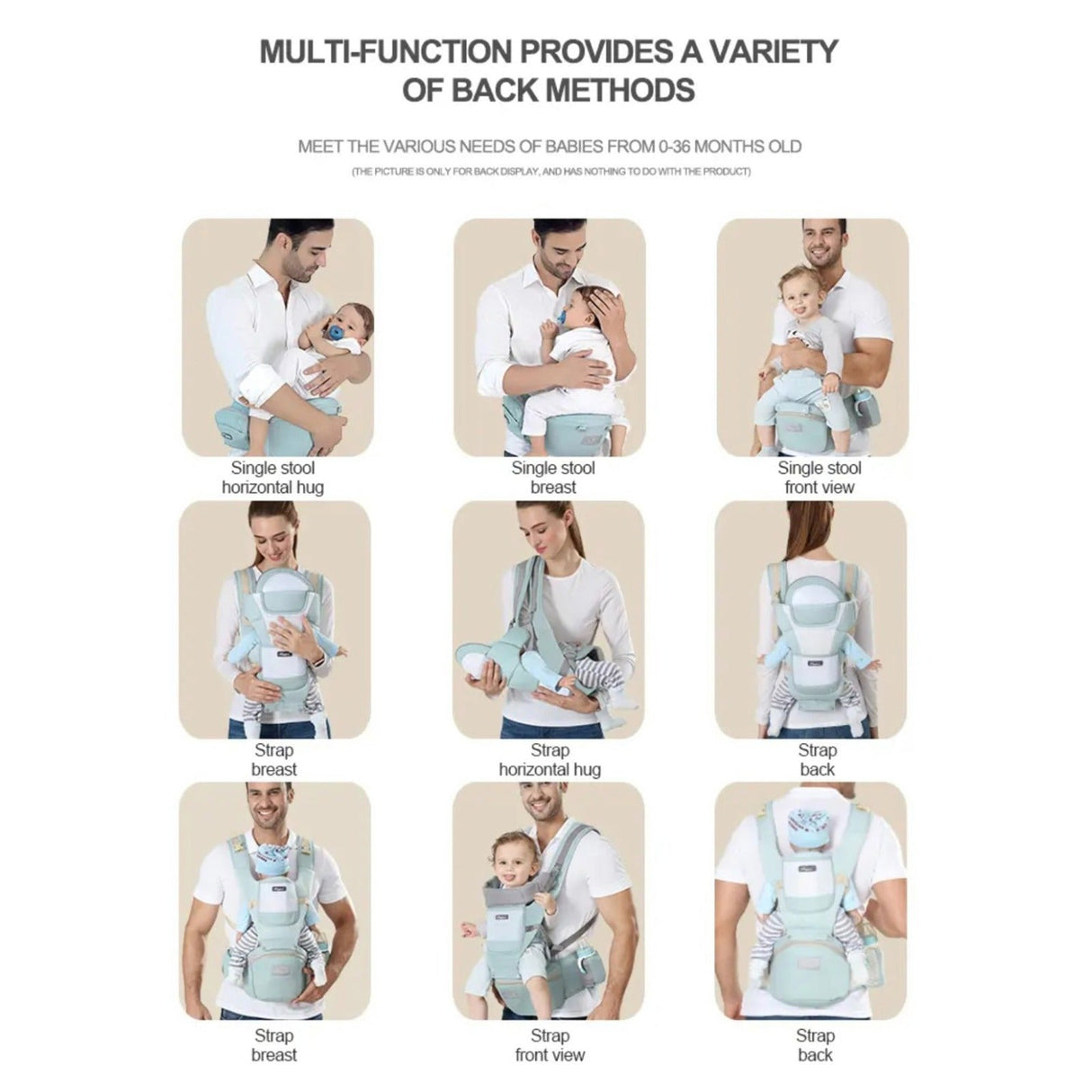 Hjemix | All-Position Baby Carrier - Hip Seat Spedbarn Småbarn Rygsekk med Kenguru Innpakning Bærer