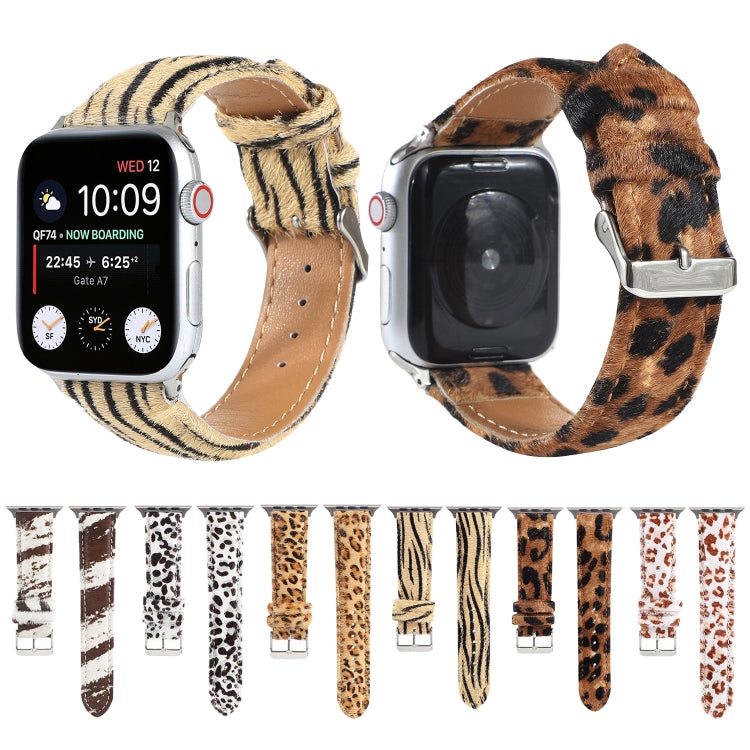 Hjemix | Frerndorf | Hestehår Fluffy Leopardmønster Lærreim for Apple Watch Series 9&8&7 41mm / SE 3&SE 2&6&SE&5&4 40mm / 3&2&1 38mm(1)