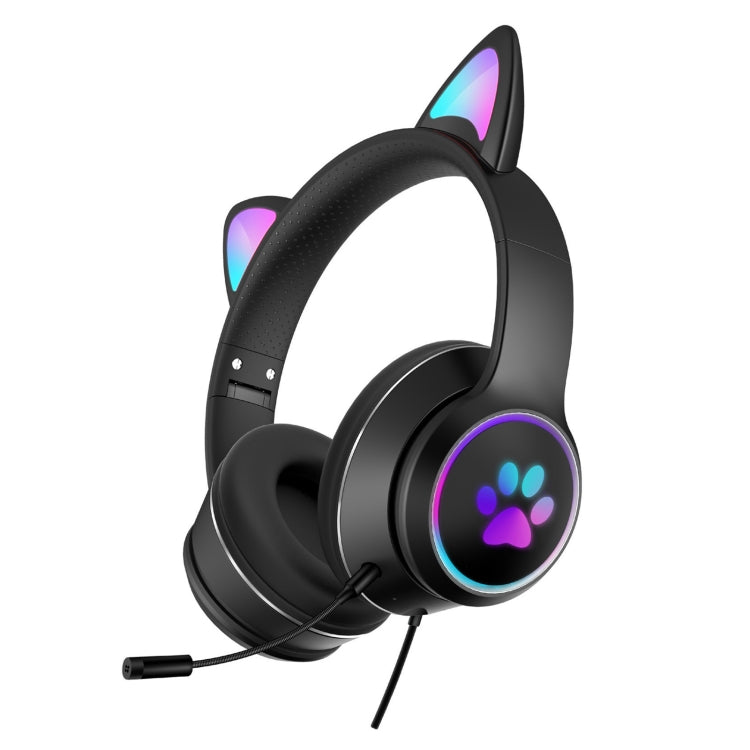 Hjemix | AKZ-022 USB + 3.5mm Port Katøre Design Sammenleggbar LED Hodesett med Mikrofon (Svart)