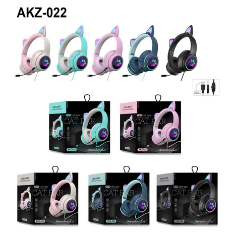 Hjemix | AKZ-022 USB + 3.5mm Port Katøre Design Sammenleggbar LED Hodesett med Mikrofon (Svart)