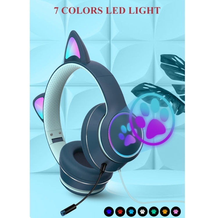 Hjemix | AKZ-022 USB + 3.5mm Port Katøre Design Sammenleggbar LED Hodesett med Mikrofon (Svart)