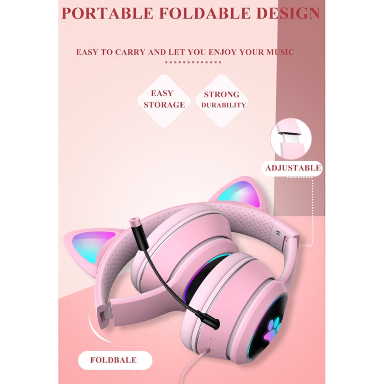 Hjemix | AKZ-022 USB + 3.5mm Port Katøre Design Sammenleggbar LED Hodesett med Mikrofon (Svart)