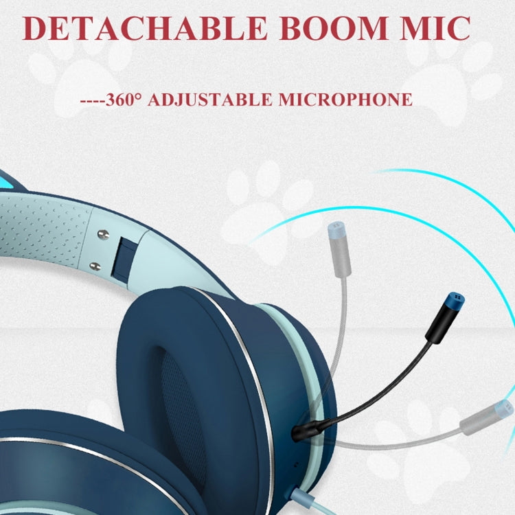 Hjemix | AKZ-022 USB + 3.5mm Port Katøre Design Sammenleggbar LED Hodesett med Mikrofon (Svart)