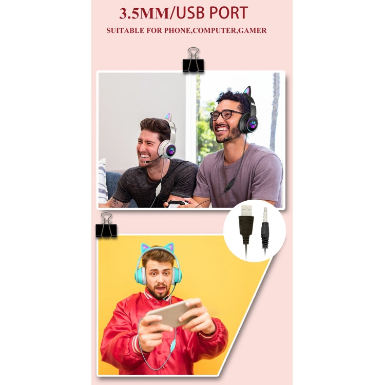 Hjemix | AKZ-022 USB + 3.5mm Port Katøre Design Sammenleggbar LED Hodesett med Mikrofon (Svart)