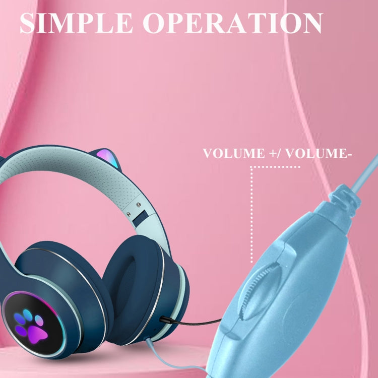 Hjemix | AKZ-022 USB + 3.5mm Port Katøre Design Sammenleggbar LED Hodesett med Mikrofon (Svart)