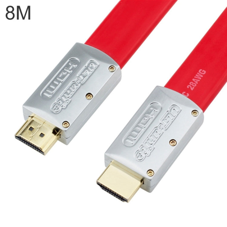 Hjemix | ULT-unite 4K Ultra HD forgyllet HDMI til HDMI flat kabel, kabel lengde: 8m (Rød)