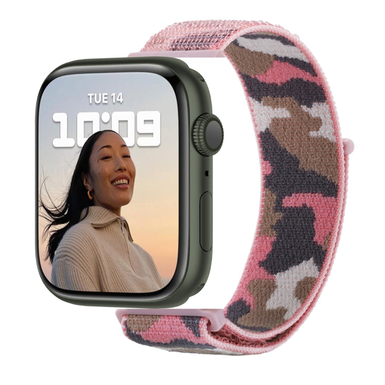 Hjemix | Frerndorf | Nylon Loop Klokkerem for Apple Watch Ultra 49mm & Watch Ultra 2 49mm / Series 9 & 8 & 7 45mm / SE 3 & SE 2 & 6 & SE & 5 & 4 44mm / 3 & 2 & 1 42mm (Rosa Kamuflasje)