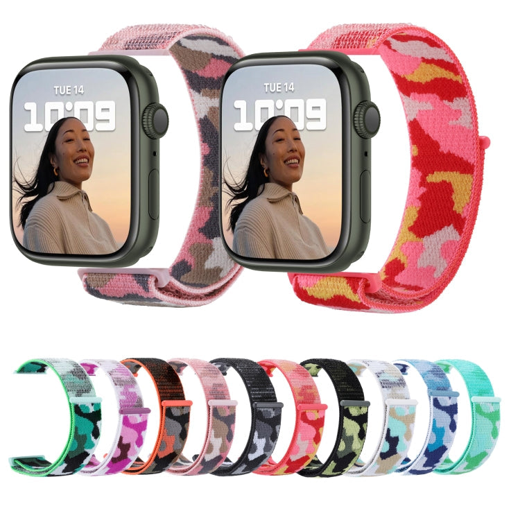 Hjemix | Frerndorf | Nylon Loop Klokkerem for Apple Watch Ultra 49mm & Watch Ultra 2 49mm / Series 9 & 8 & 7 45mm / SE 3 & SE 2 & 6 & SE & 5 & 4 44mm / 3 & 2 & 1 42mm (Hæren Grønn Kamuflasje)
