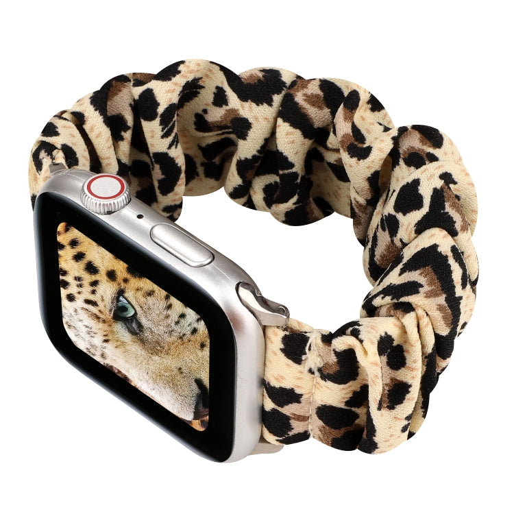 Hjemix | For Apple Watch Series 9&8&7 41mm / SE 3&SE 2&6&SE&5&4 40mm / 3&2&1 38mm Stoff + Rustfritt Stål Hår Ring Klokke Band (Leopardmønster)