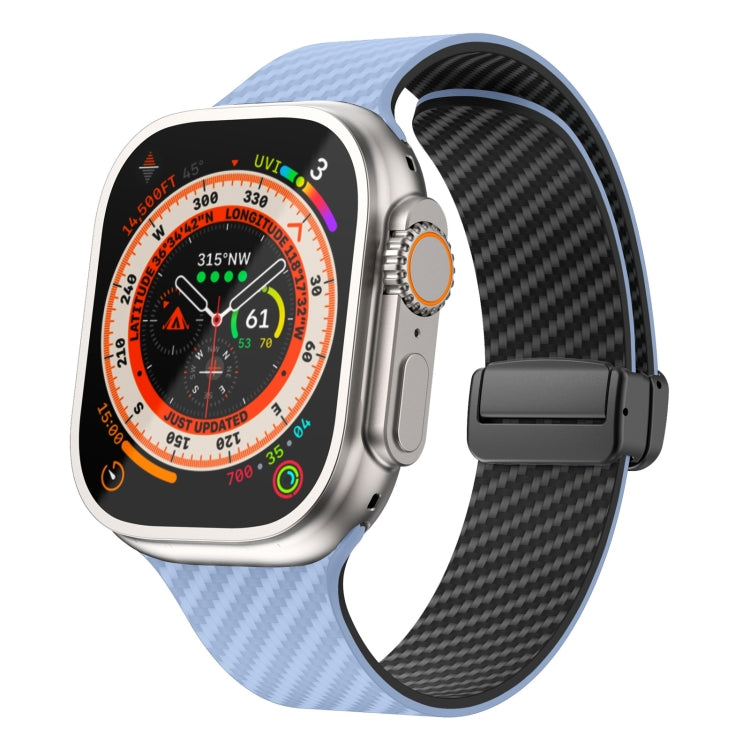 Hjemix | For Apple Watch Ultra 2 49mm Karbonfiber Magnetisk Svart Spenne Armbånd (Lys Blå Svart)