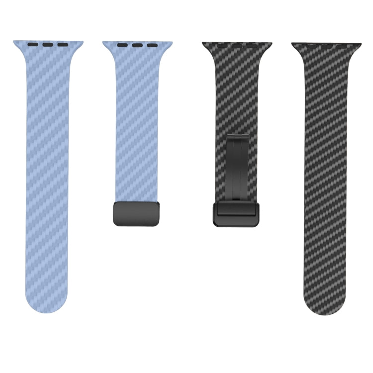 Hjemix | For Apple Watch Ultra 2 49mm Karbonfiber Magnetisk Svart Spenne Armbånd (Lys Blå Svart)