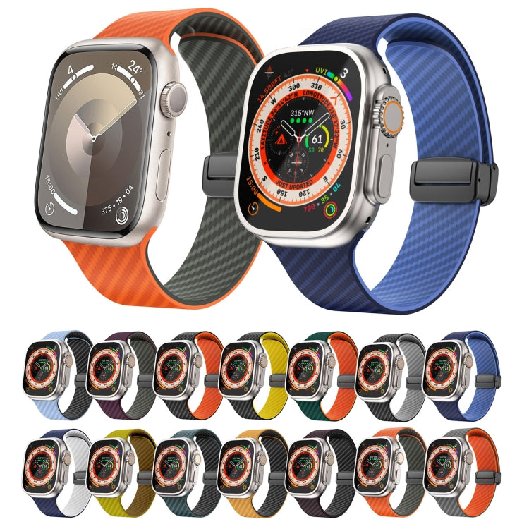 Hjemix | For Apple Watch Ultra 2 49mm Karbonfiber Magnetisk Svart Spenne Armbånd (Lys Blå Svart)